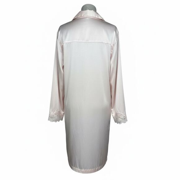 Natori Satin Lace Trim Nightshirt Blush Pink Silky Button Front Women’s Large - Picture 2 of 5